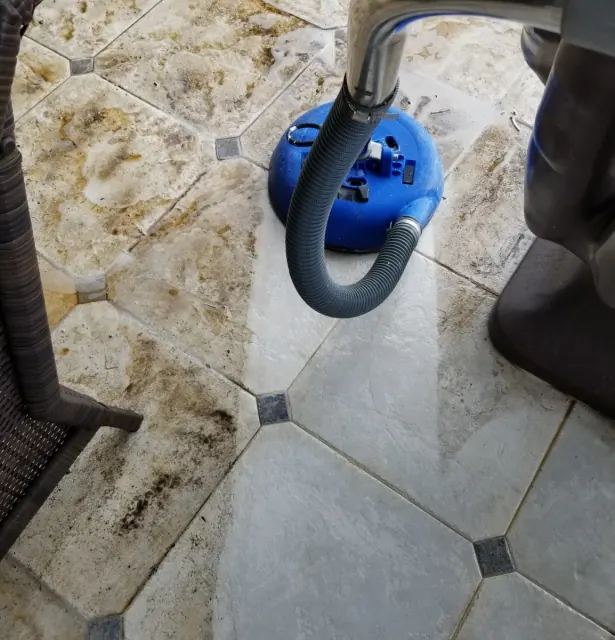 Rotary tool cleaning travertine tile